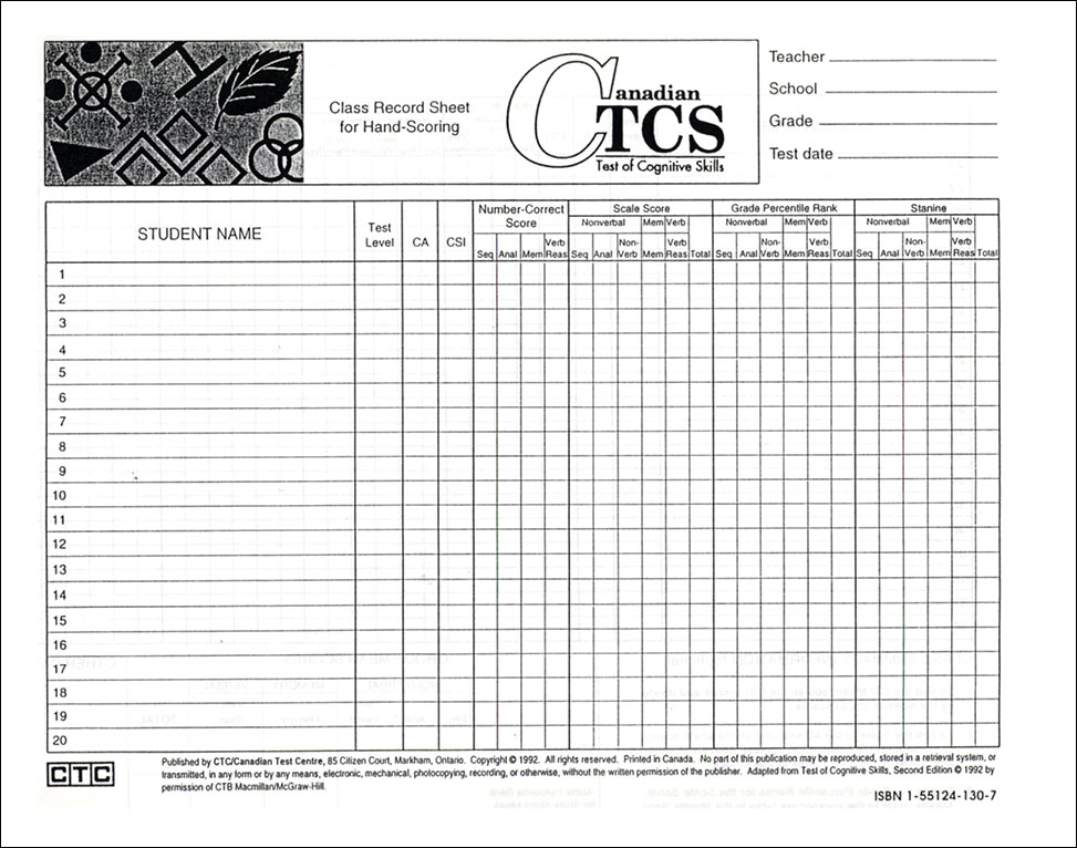 CTCS Class Record Sheet